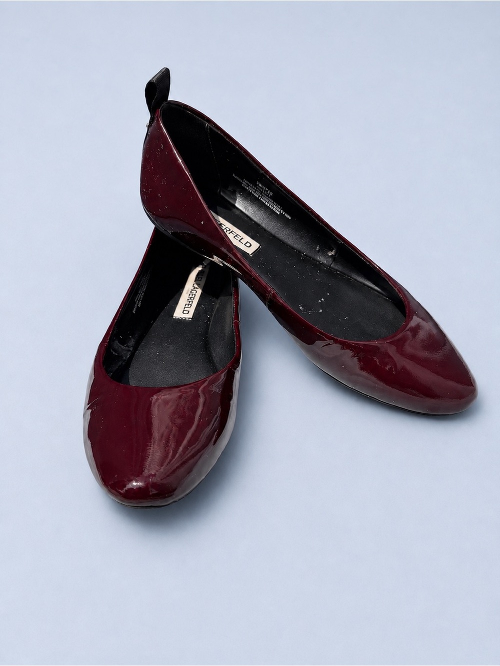 Karl Lagerfeld Paris Vada Flats Burgundy Patent Leather Pointed Toe Size 7 - Picture 1 of 11